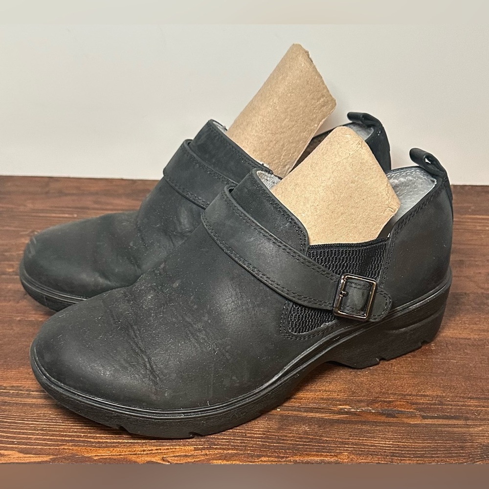 Align Arya Womens 7.5‎ Black Leather Nurse Mate Slip Resistant Buckle Shoe